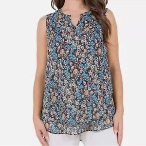 Croft & Barrow Blue and Orange Mandarin Collar Tunic